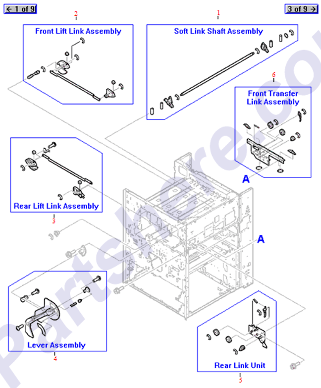 HP parts picture diagram for RG5-6147-000CN, RG5-6122-020CN, RG5-6131-030CN, RG5-6132-030CN, RG5-6134-040CN, RG5-6146-040CN